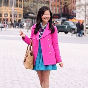 J. Crew Coat Majesty Stadium Cloth Wool Short Double-Breasted Fuchsia 00 GUC